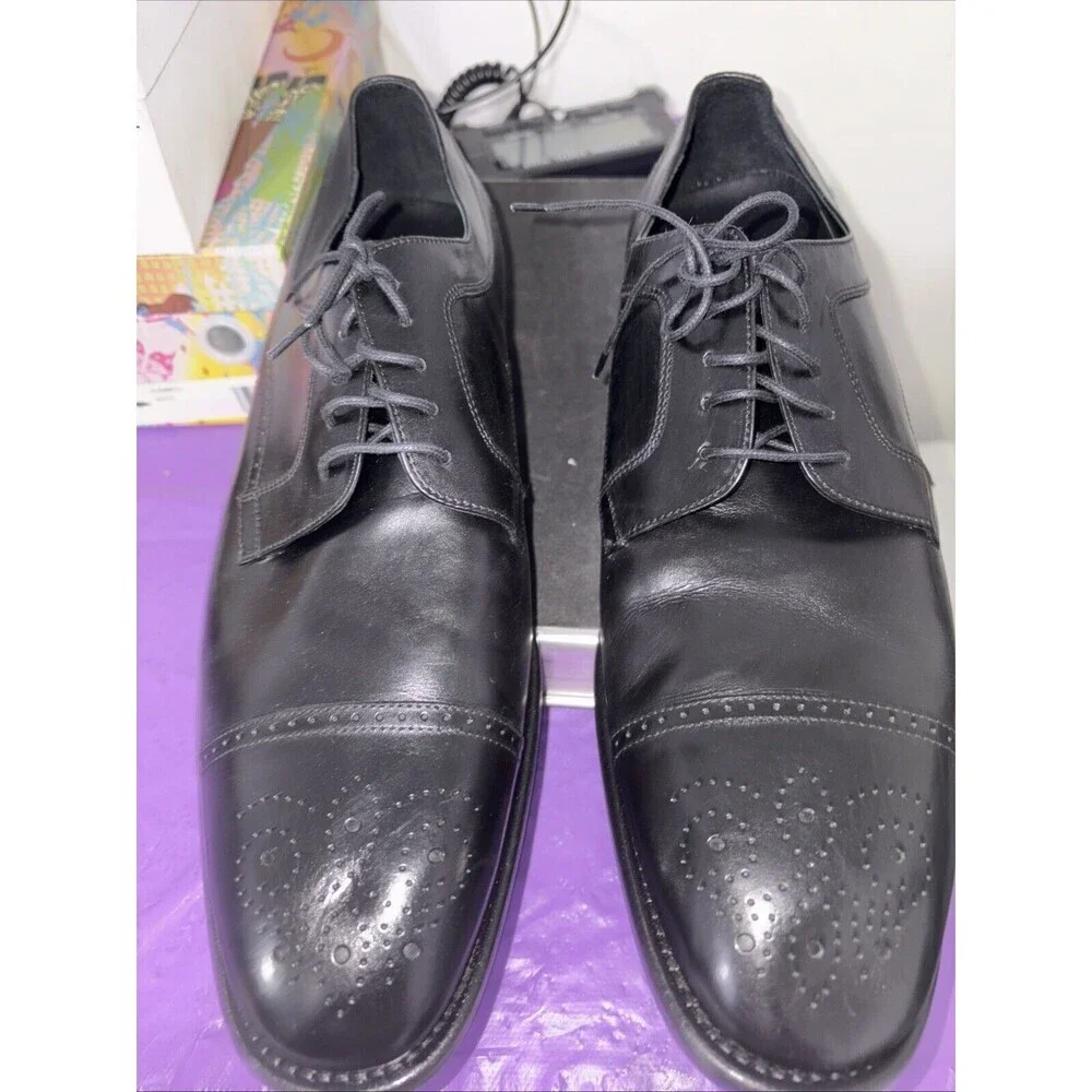 Johnston & Murphy Ellsworth Cap Toe Made in Italy Blk‎ Calfskin Leather 11.5M